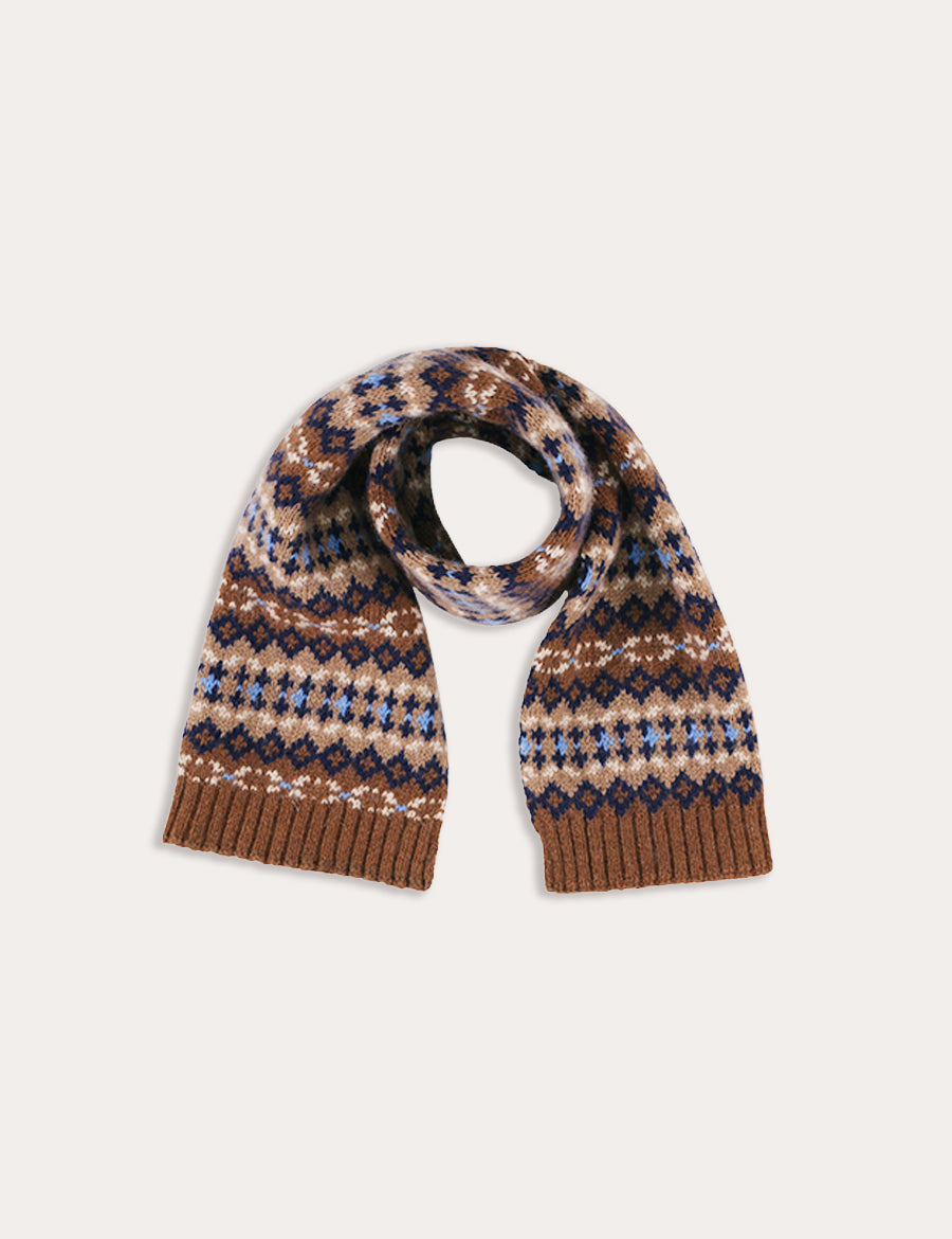 Fair Isle All Over Knitted Scarf in Brown Knitted Accessories from Pepa London