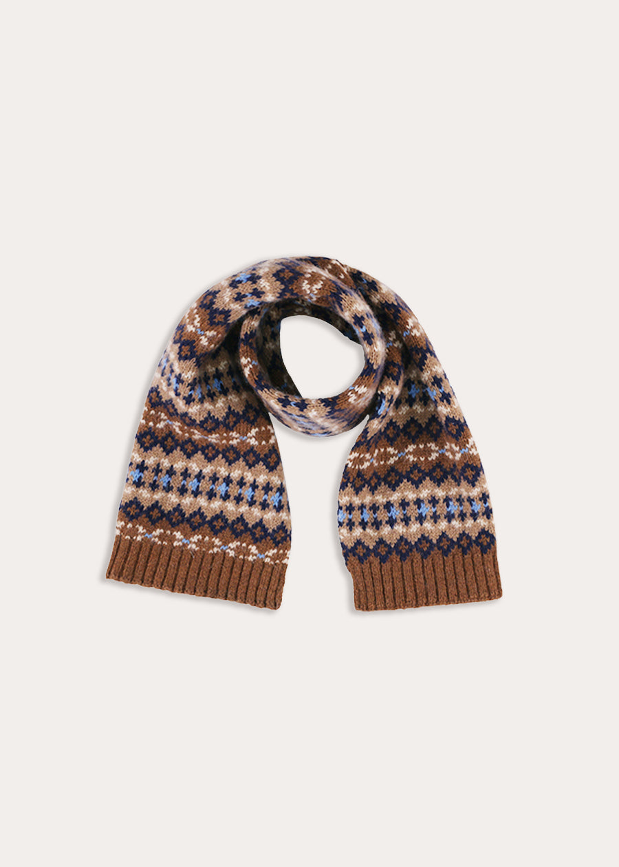 Fair Isle All Over Knitted Scarf in Brown Knitted Accessories from Pepa London