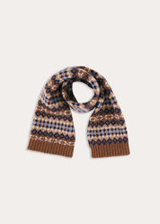 Fair Isle All Over Knitted Scarf in Brown Knitted Accessories from Pepa London