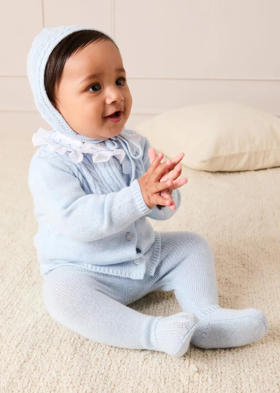 Cashmere Long Sleeve Cable Knitted Set in Blue (1mth-12mths) Knitted Sets from Pepa London