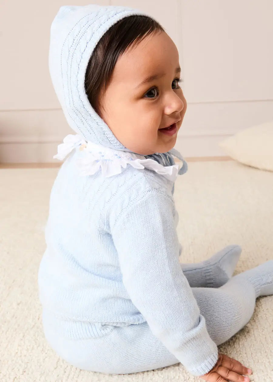 Cashmere Long Sleeve Cable Knitted Set in Blue (1mth-12mths) Knitted Sets from Pepa London