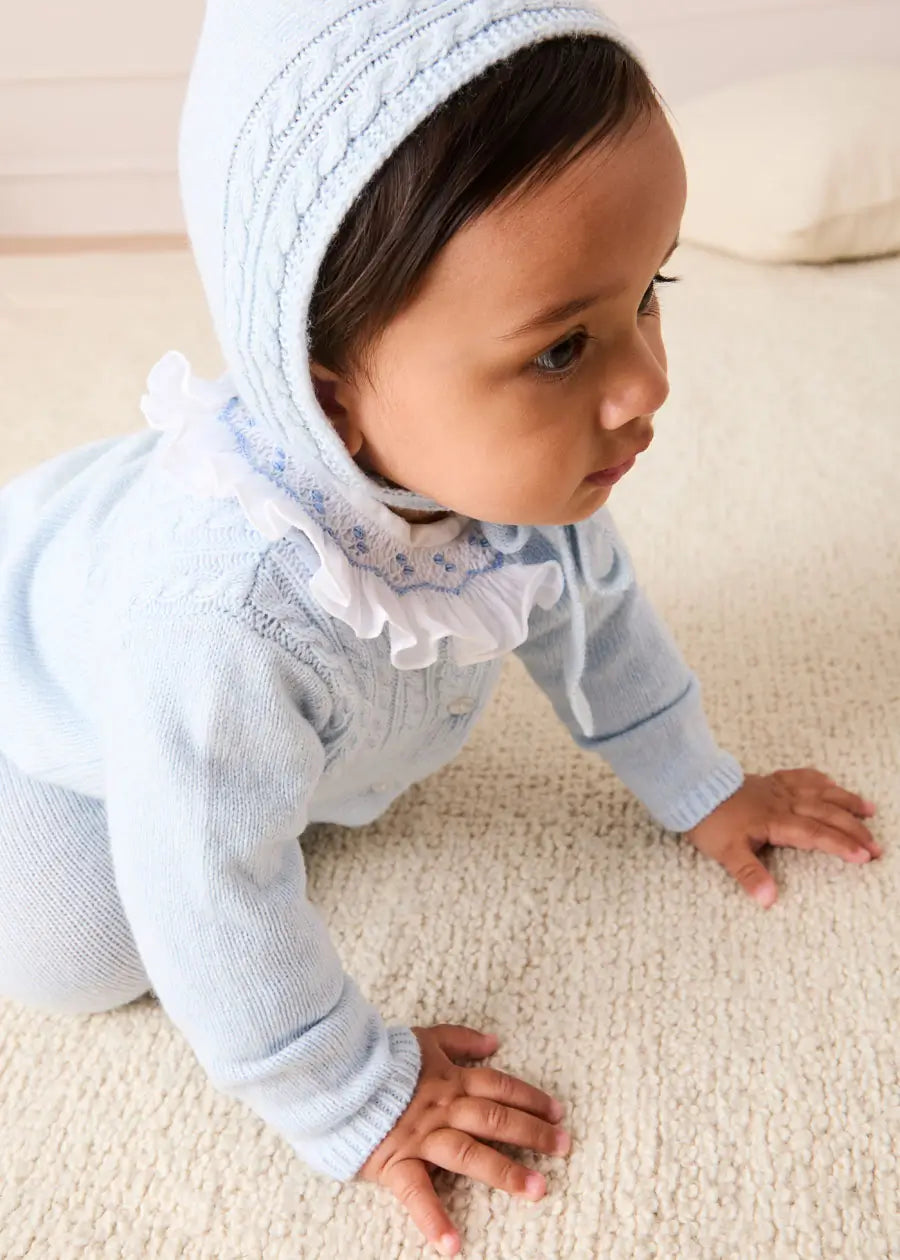 Cashmere Long Sleeve Cable Knitted Set in Blue (1mth-12mths) Knitted Sets from Pepa London