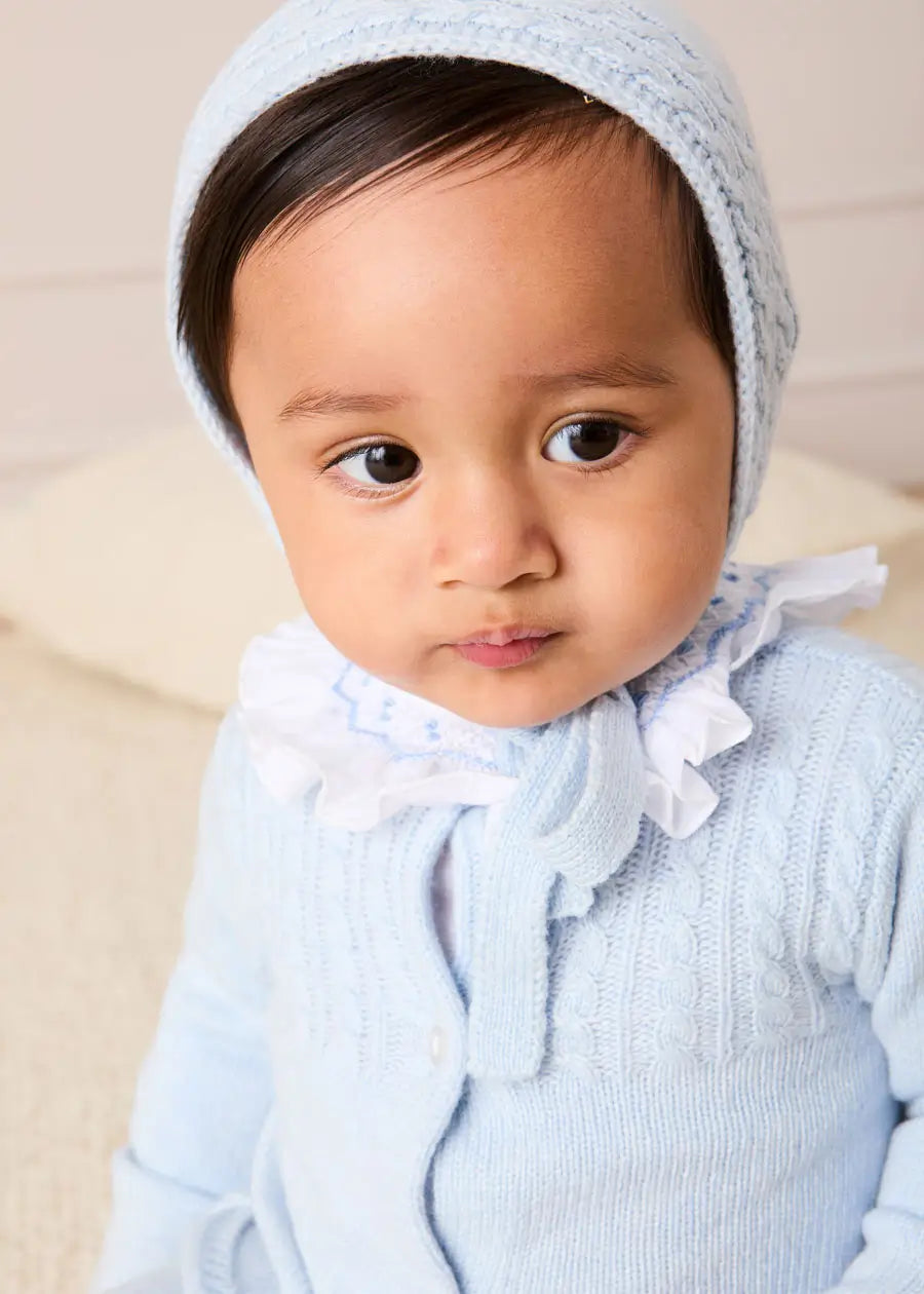 Cashmere Long Sleeve Cable Knitted Set in Blue (1mth-12mths) Knitted Sets from Pepa London