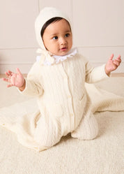 Cashmere Cable Knit Pocket Detail All In One in Cream (1mth-12mths) ALL-IN-ONE from Pepa London