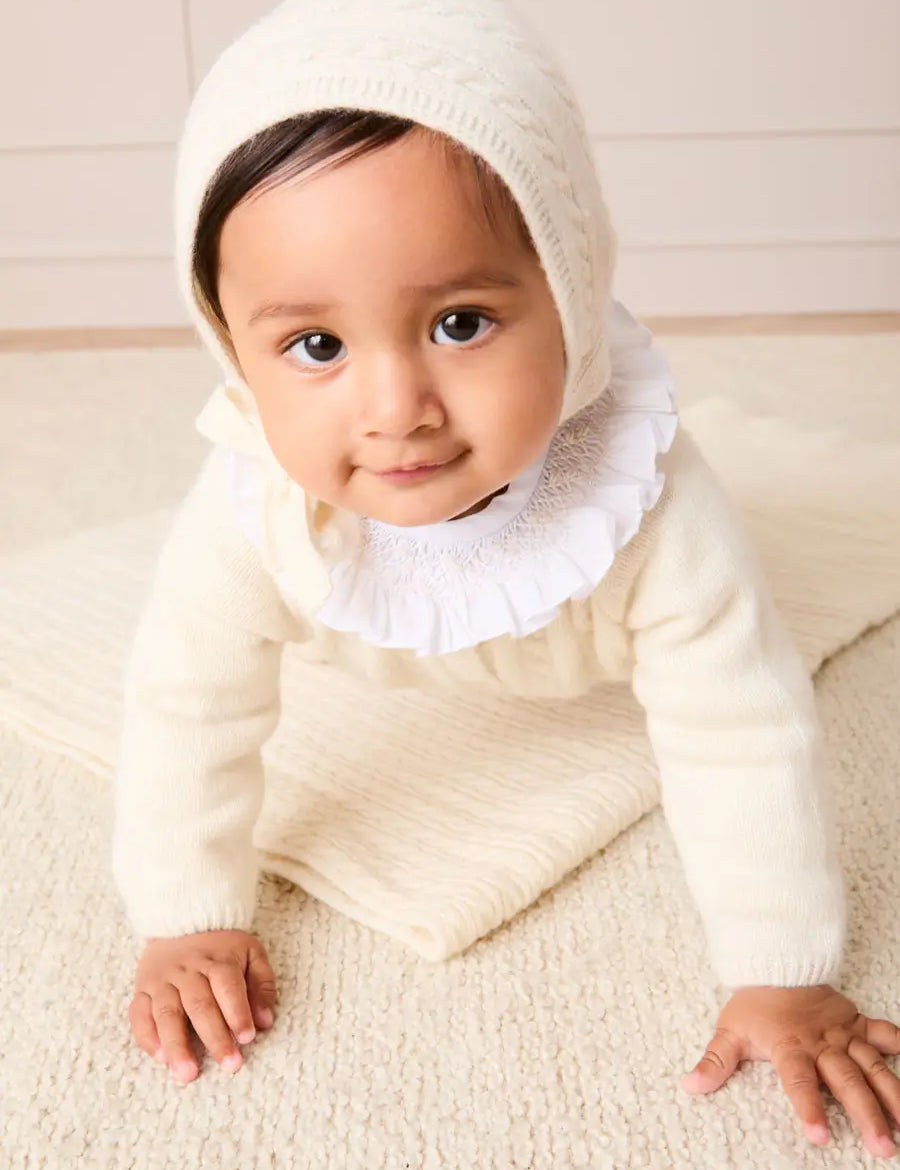 Cashmere Cable Knit Bonnet in Cream (XS-L) Bonnets from Pepa London