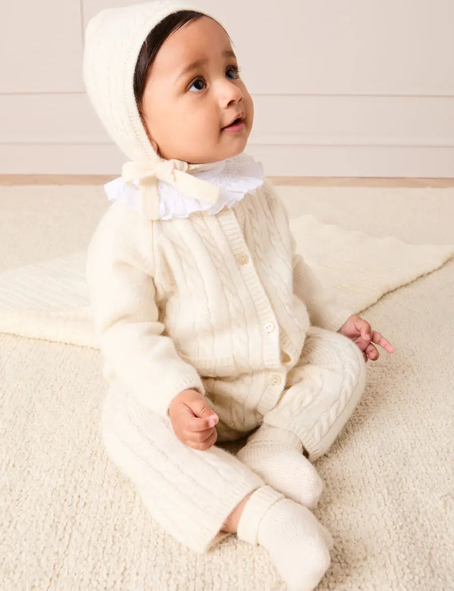 Cashmere Cable Knit Pocket Detail All In One in Cream (1mth-12mths) ALL-IN-ONE from Pepa London