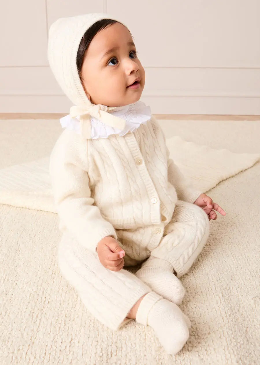 Cashmere Cable Knit Pocket Detail All In One in Cream (1mth-12mths) ALL-IN-ONE from Pepa London