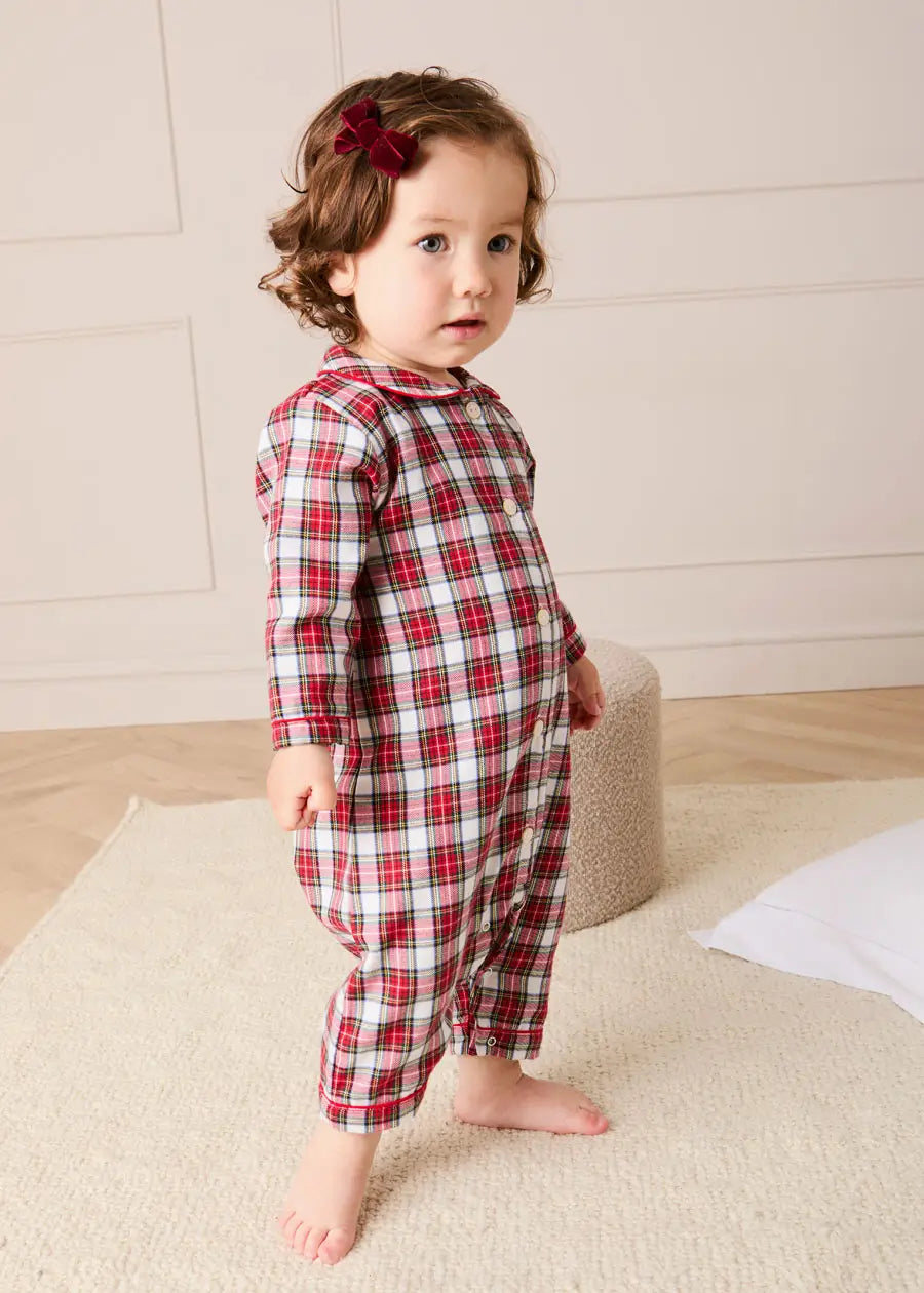 Francis Tartan Long Sleeve All In One Pyjama in Red (6mths-3yrs)