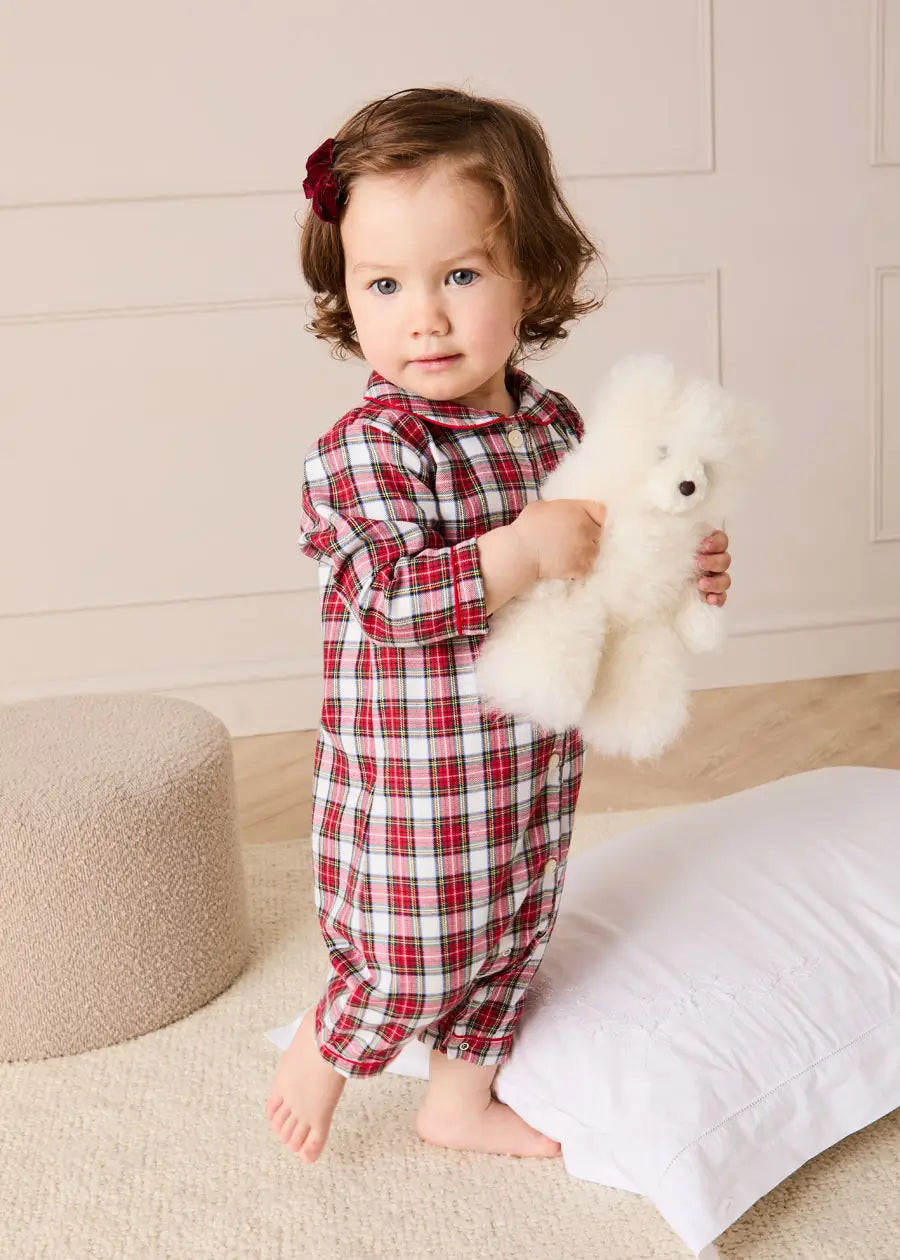 Francis Tartan Long Sleeve All In One Pyjama in Red (6mths-3yrs)