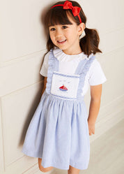 Nautical Striped Boat Embroidered Skirt with Braces in Blue (18mths-4yrs) Skirts  from Pepa London