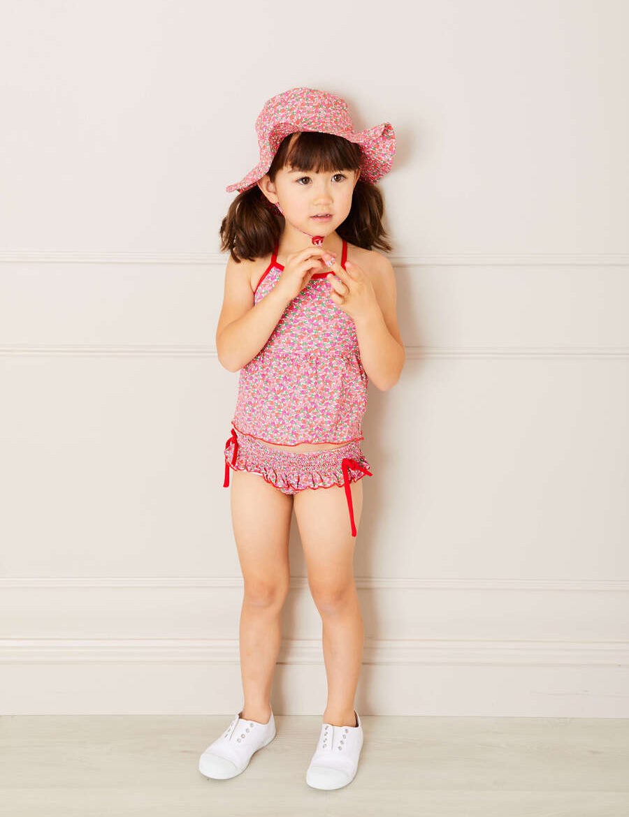 Annie Floral Print Bow Detail Two Piece Swimsuit in Pink (12mths-6yrs) Swimwear  from Pepa London