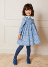 Floral Handsmocked Ruffle Collar Dress In French Blue (12mths-10yrs) DRESSES  from Pepa London