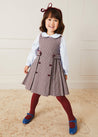 Houndstooth Pinafore Belted Dress in Burgundy (4-10yrs) Dresses  from Pepa London