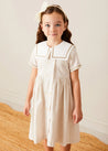 Waterford Striped Mariner Collar Double Breasted Short Sleeve Dress in Beige (12mths-10yrs) DRESSES from Pepa London