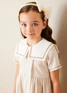 Waterford Striped Mariner Collar Double Breasted Short Sleeve Dress in Beige (12mths-10yrs) DRESSES from Pepa London