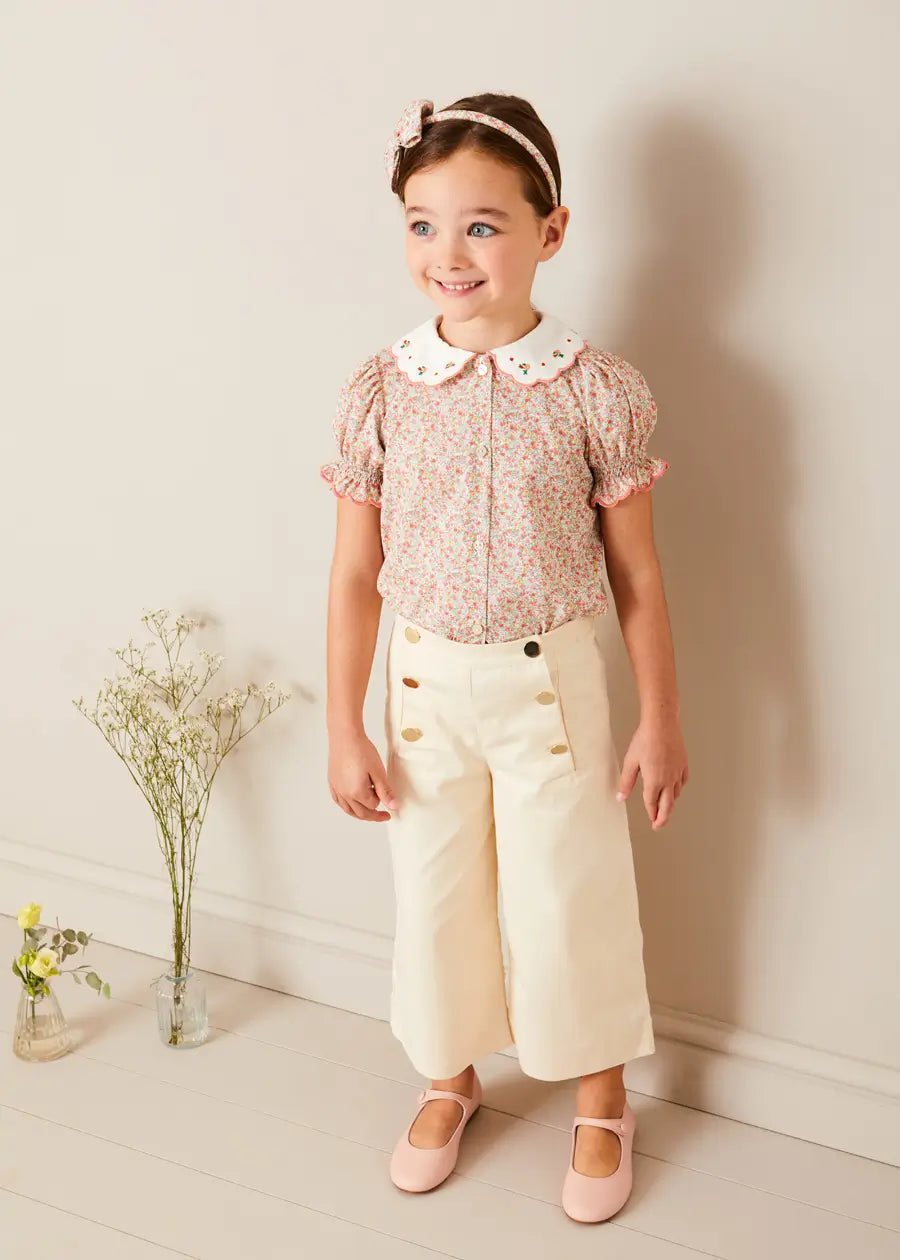 Wide Leg Front Button Trousers in Beige (2-10yrs) Trousers from Pepa London