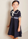 Mariner Collar Bow Detail Short Sleeve Dress in Navy (4-12yrs) DRESSES from Pepa London