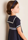 Mariner Collar Bow Detail Short Sleeve Dress in Navy (4-12yrs) DRESSES from Pepa London