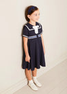 Mariner Collar Bow Detail Short Sleeve Dress in Navy (4-12yrs) DRESSES from Pepa London