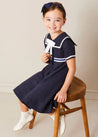 Mariner Collar Bow Detail Short Sleeve Dress in Navy (4-12yrs) DRESSES from Pepa London