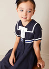 Mariner Collar Bow Detail Short Sleeve Dress in Navy (4-12yrs) DRESSES from Pepa London