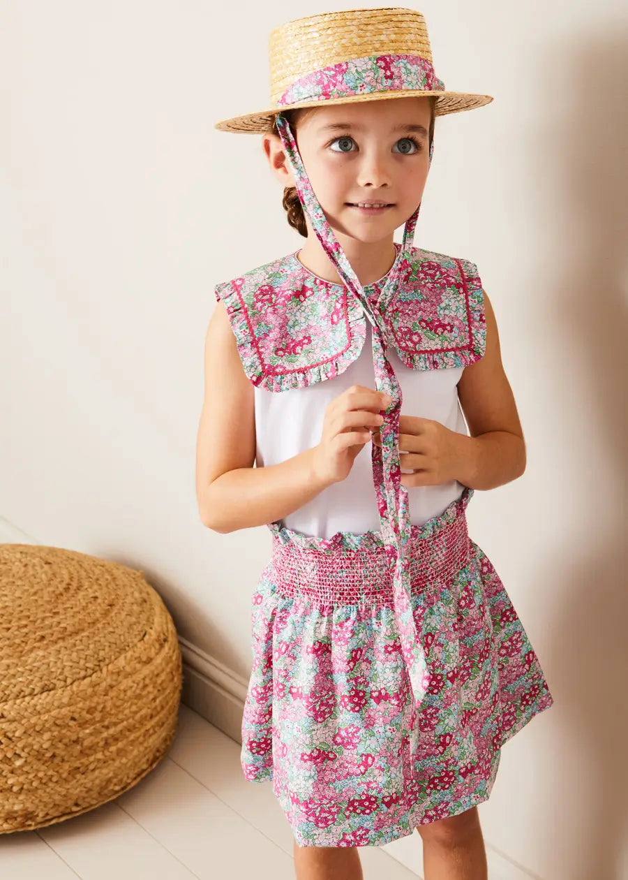 Viola Floral Smocked Waistband Skirt in Pink (3-10yrs) SKIRTS from Pepa London