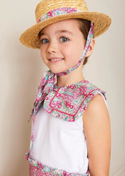 Viola Floral Bow Detail Boater Hat in Pink (S-M) ACCESSORIES from Pepa London