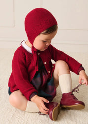 Grosvenor Tartan Peter Pan Collar Long Sleeve Romper in Red (6mths-3yrs) Rompers from Pepa London