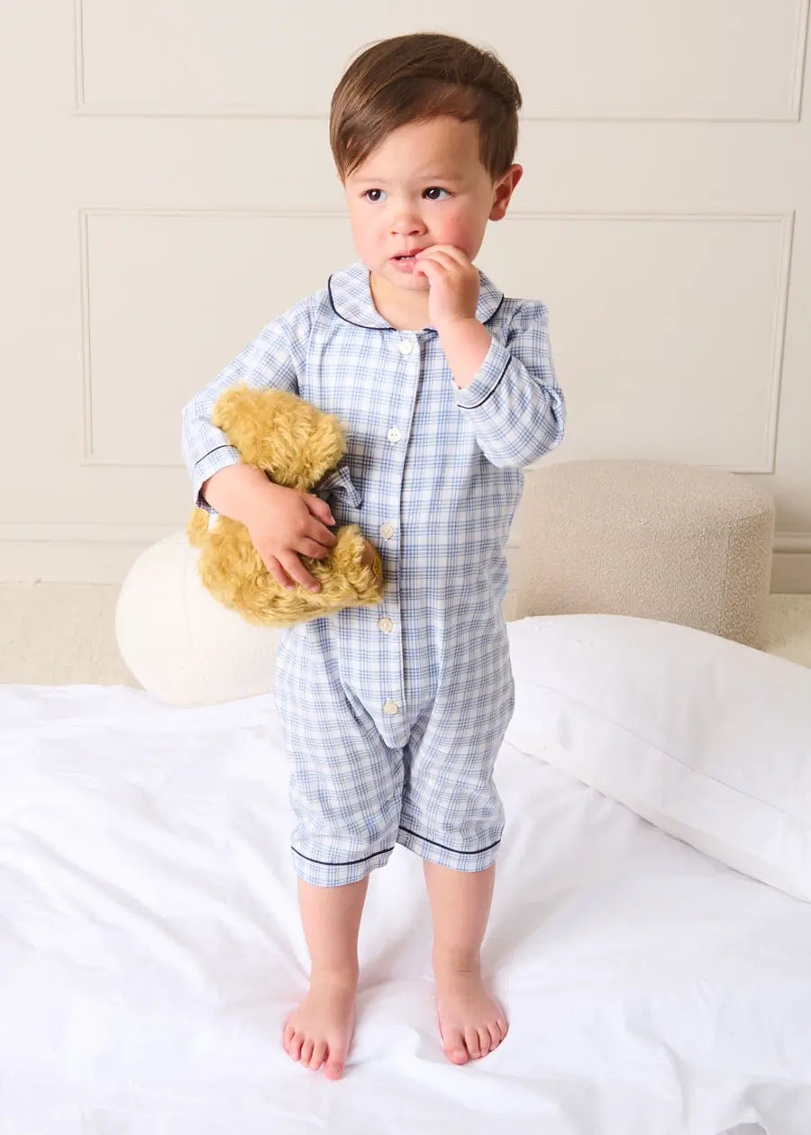 Wilfred Check Long Sleeve All In One Pyjamas in Blue (6mths-3yrs) #N/A from Pepa London
