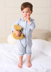 Wilfred Check Long Sleeve All In One Pyjamas in Blue (6mths-3yrs) #N/A from Pepa London