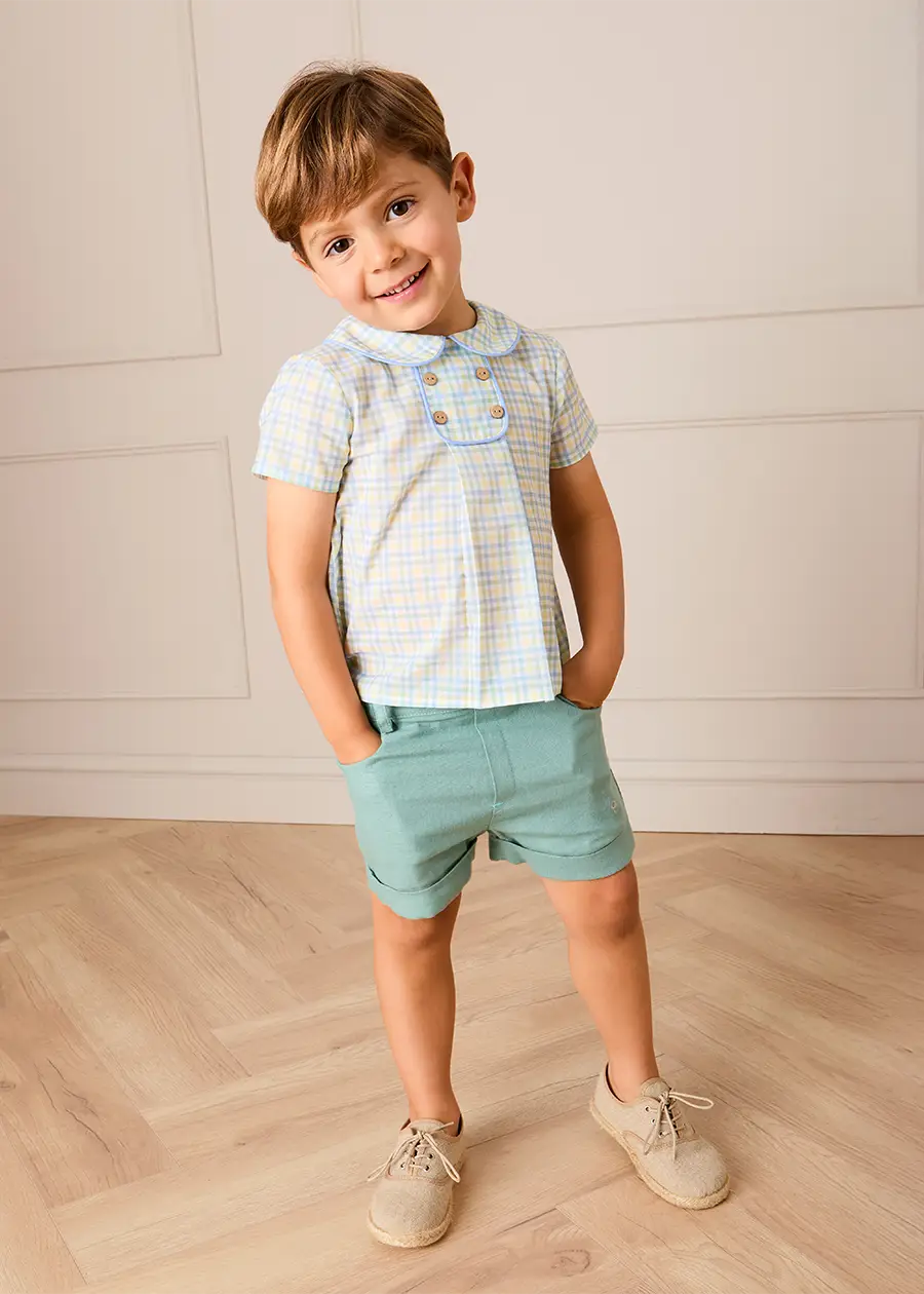Pip Check Button Detail Short Sleeve Shirt in Green (12mths-5yrs) Shirts from Pepa London