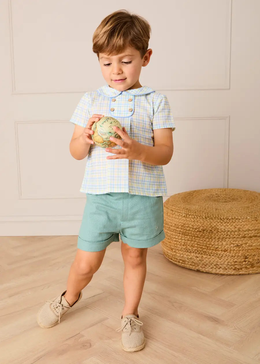 Plain Insignia Elasticated Waistband Shorts in Sage Green (12mths-4yrs) Shorts from Pepa London