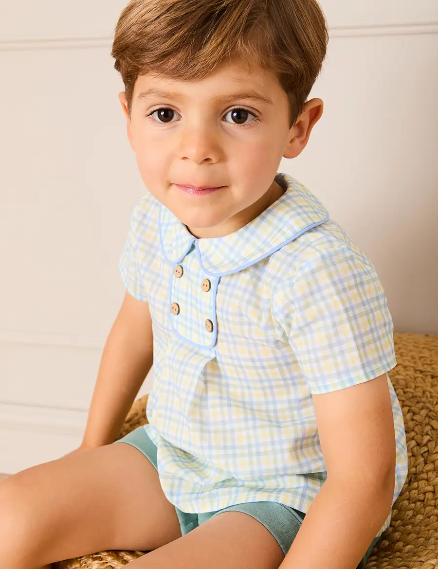 Pip Check Button Detail Short Sleeve Shirt in Green (12mths-5yrs) SHIRTS from Pepa London