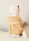 Peter Pan Collar Hand Smocked Short Sleeve Romper in Camel (6mths-2yrs) ROMPERS from Pepa London