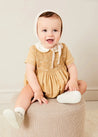 Peter Pan Collar Hand Smocked Short Sleeve Romper in Camel (6mths-2yrs) ROMPERS from Pepa London