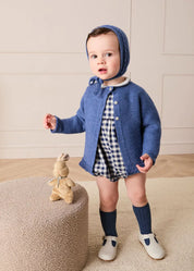 Draycott Check Peter Pan Collar Long Sleeve Romper in Blue (6mths-3yrs) Rompers from Pepa London