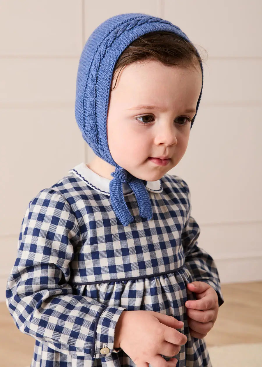 Draycott Check Peter Pan Collar Long Sleeve Romper in Blue (6mths-3yrs) Rompers from Pepa London