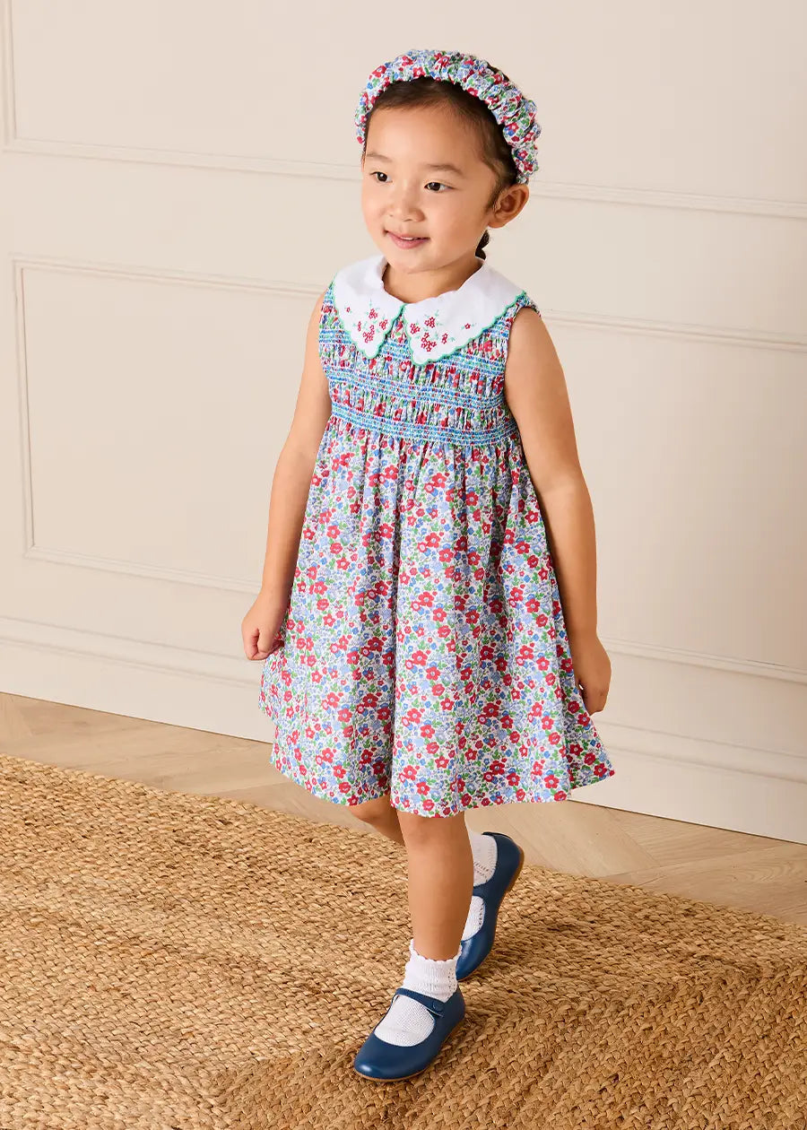Emilia Floral Embroidered Collar Sleeveless Dress in Red (12mths- 10yrs) DRESSES from Pepa London