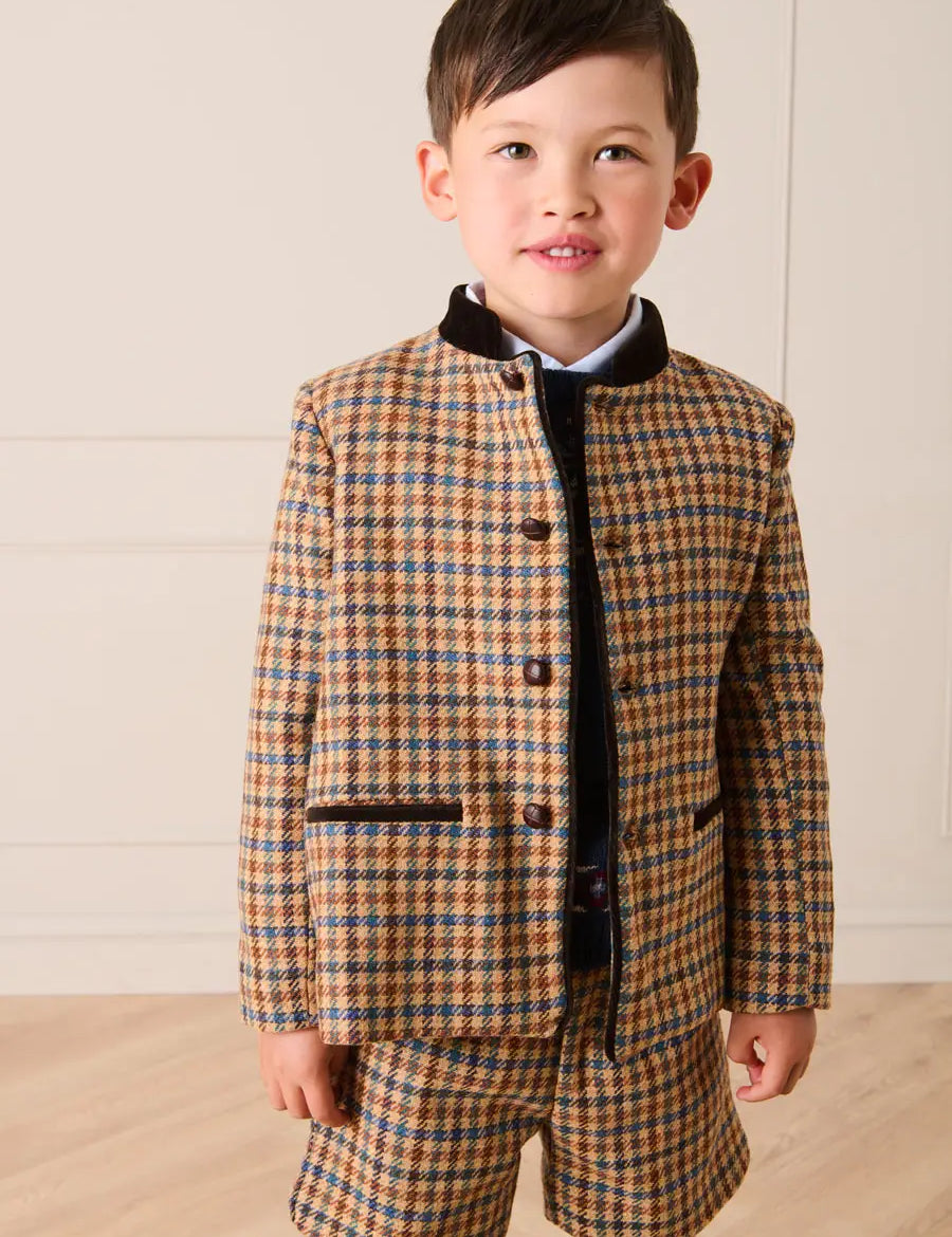 Vincent Check Austrian Single Breasted Jacket in Brown (18mths-10yrs) Coats from Pepa London
