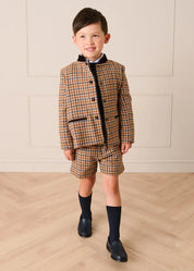Vincent Check Austrian Single Breasted Jacket in Brown (18mths-10yrs) Coats from Pepa London