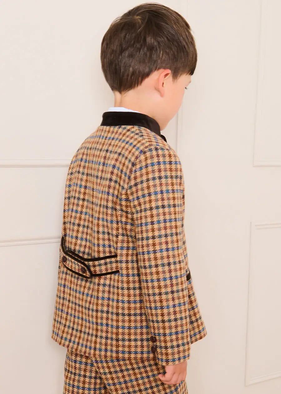 Vincent Check Austrian Single Breasted Jacket in Brown (18mths-10yrs) Coats from Pepa London