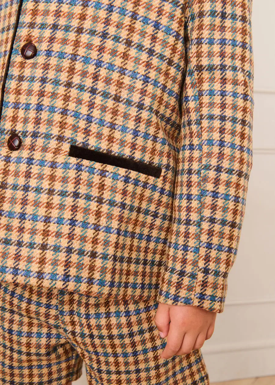 Vincent Check Austrian Single Breasted Jacket in Brown (18mths-10yrs) Coats from Pepa London