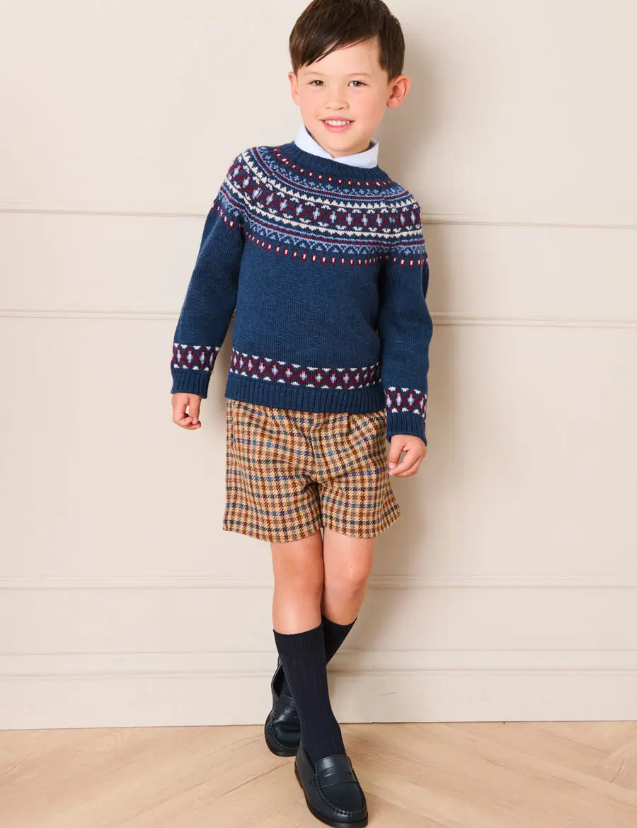 Fair Isle Jacquard Jumper in Navy (3-10yrs) Knitwear from Pepa London