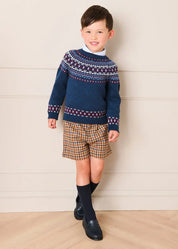 Fair Isle Jacquard Jumper in Navy (3-10yrs) Knitwear from Pepa London
