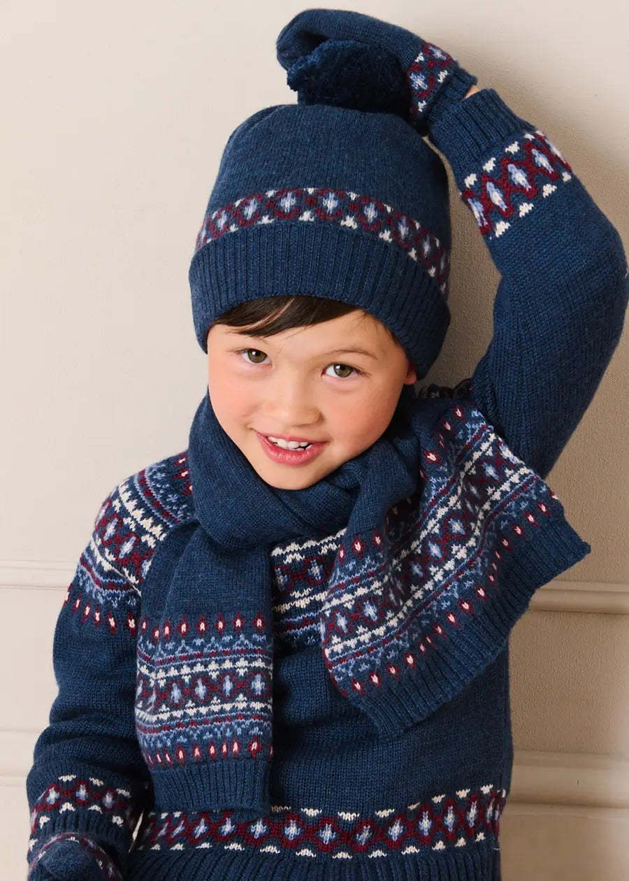 Fair Isle Jacquard Jumper in Navy (3-10yrs) Knitwear from Pepa London