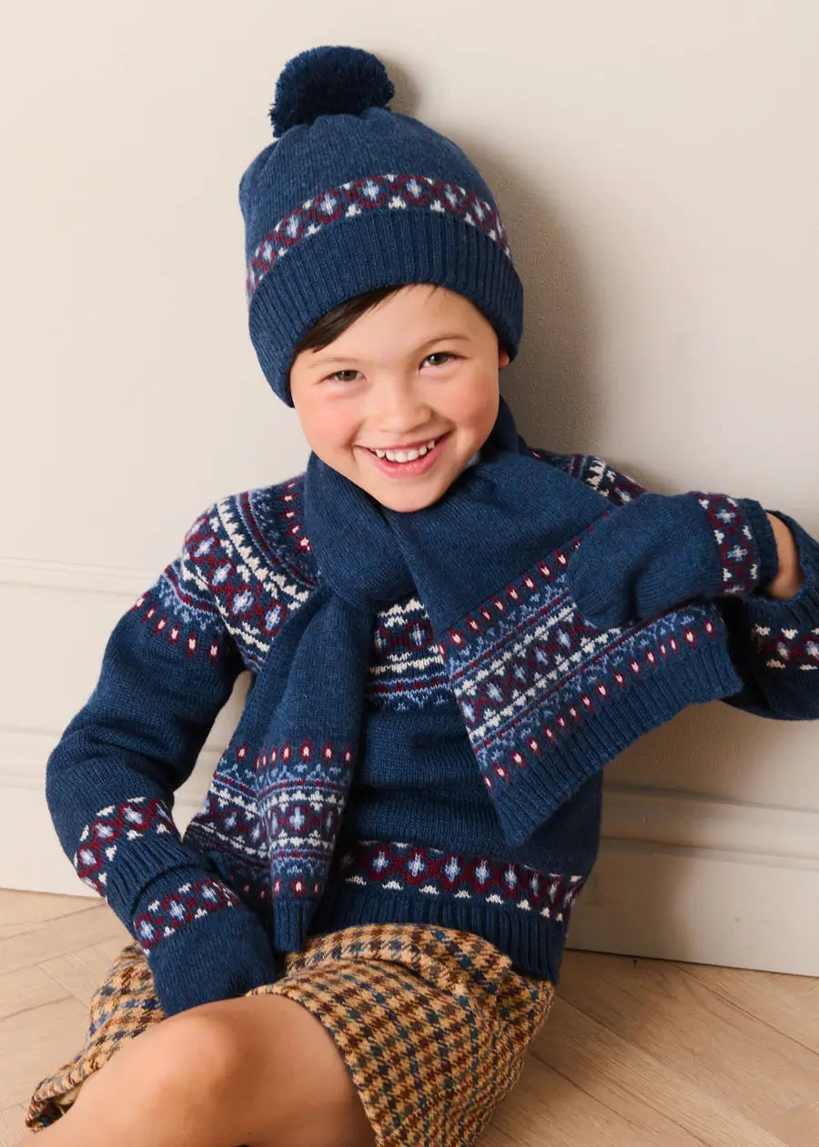 Fair Isle Jacquard Jumper in Navy (3-10yrs) Knitwear from Pepa London