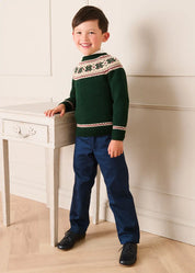 Classic Fair Isle Merino Wool Jumper in Green (12mths-10yrs)
