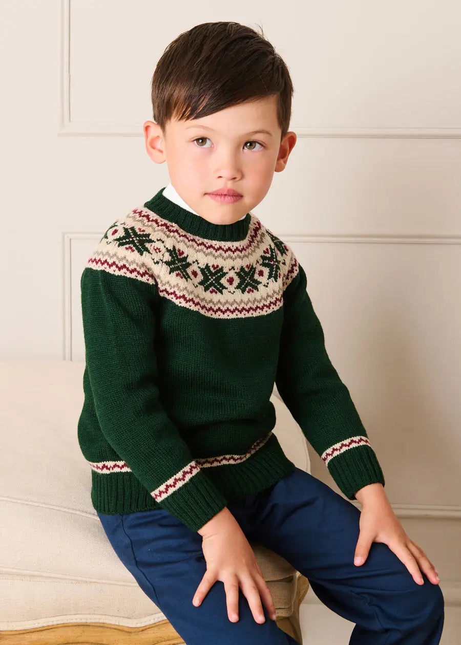 Classic Fair Isle Merino Wool Jumper in Green (12mths-10yrs)