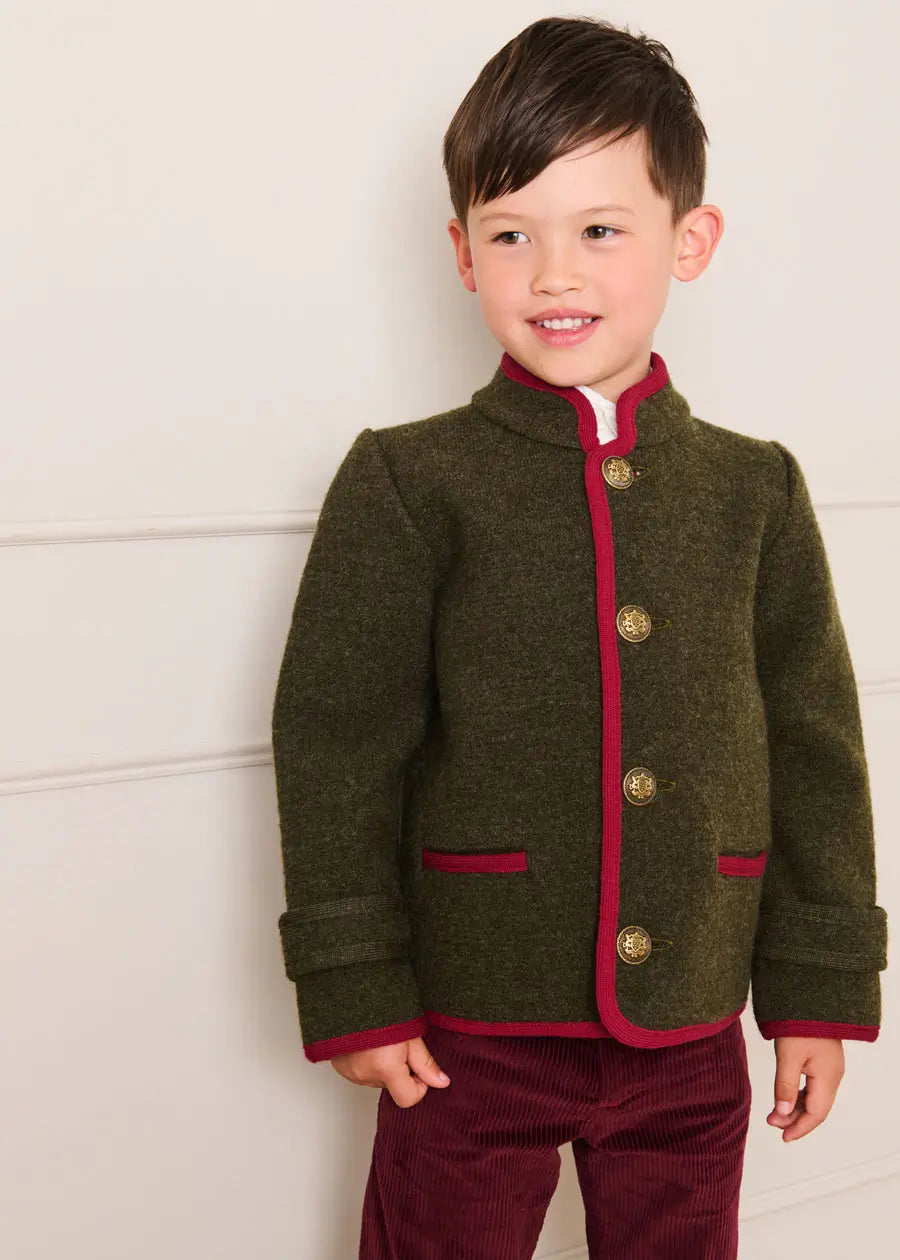 Austrian Single Breasted Contrast Trim Jacket in Green (18mths-10yrs)