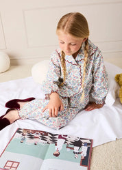 Rebecca Floral Scallop Edge Pyjamas in Red (2-10yrs) Nightwear from Pepa London